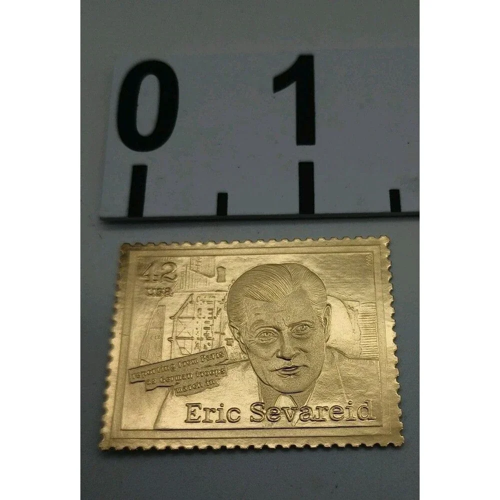 Gold Foil Us Postage Stamp Eric Sevarid American Journalist Reporting From Paris